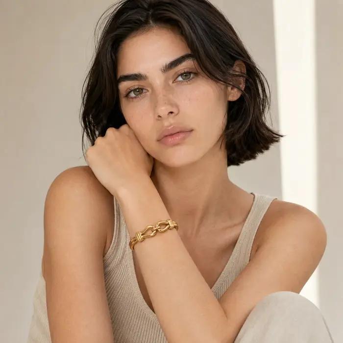 Bracelet côtelé à double nœud entrelacé E.B.belle en acier inoxydable 316L plaqué or 18 carats