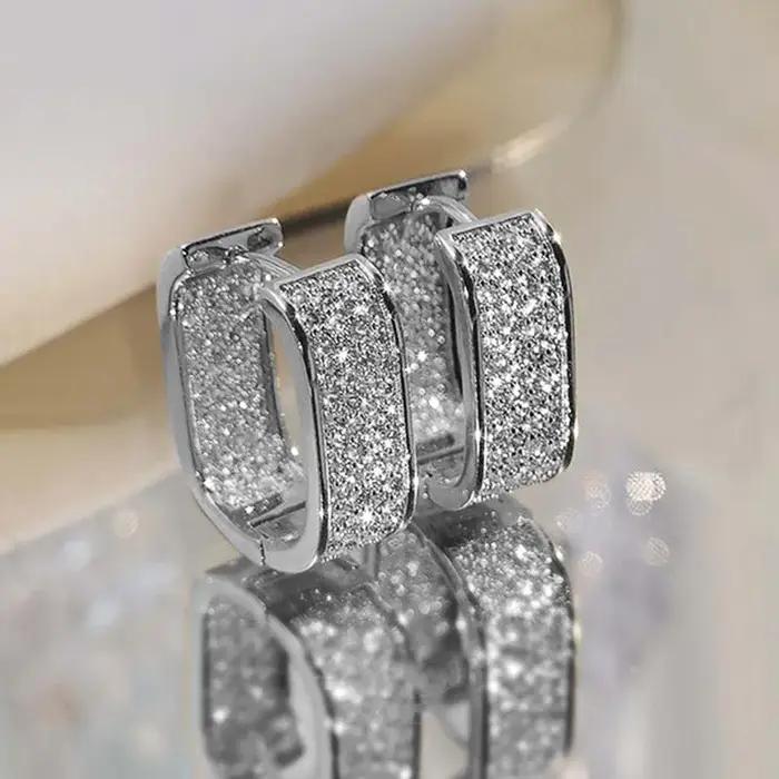 Boucles d'oreilles carrées en acier inoxydable pour femmes, couleur or argent, luxe brillant, Zircon