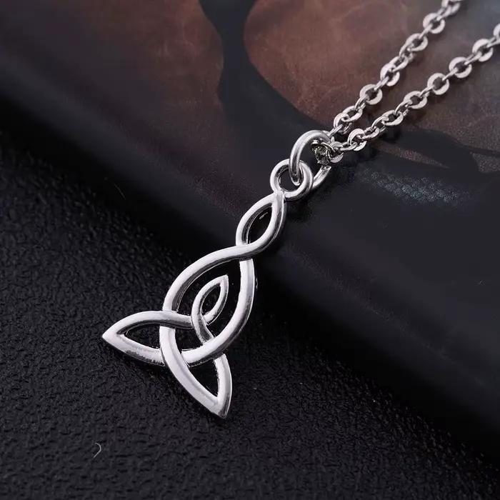 Skyrim-Collier pendentif géométrique noeud d'amour celtique pour femme, argent antique, triquetra, collier JONecklace, amulette, cadeau bijoux