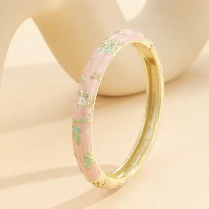 Bracelets Cloisonné, Bracelets Vintage à Fleurs en Émail Vert/Rouge/Violet/Bleu/Rose/Jaune, Cadeau d'Anniversaire, Cadeau de Naissance, Cadeau pour Elle