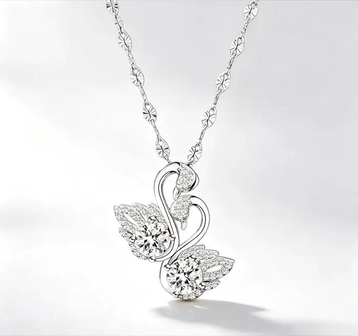 Collier Double Cygne PT950 - Pendentif Cygne Luxueux et Unique, Chaîne de Cou pour Femme, Idéal comm