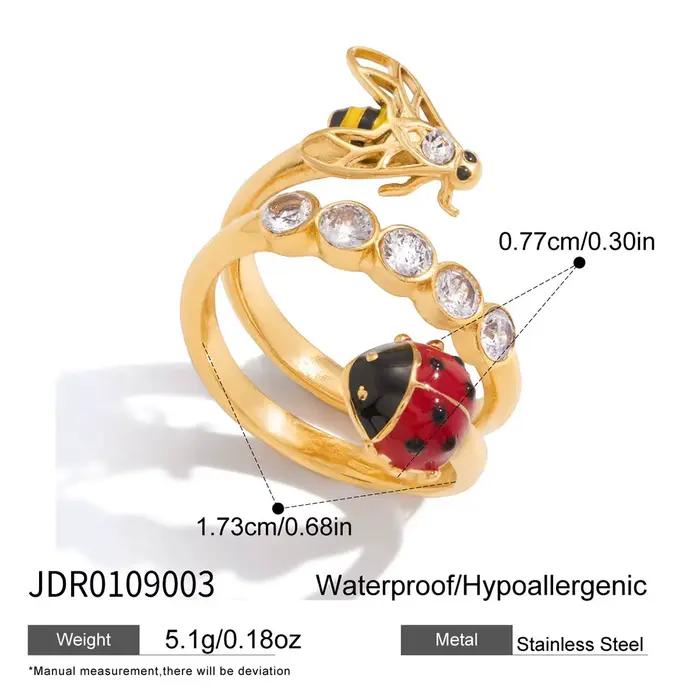 Ars – bague coccinelle abeille en acier inoxydable, plaqué or 18 carats, bagues en Zircon incrusté p