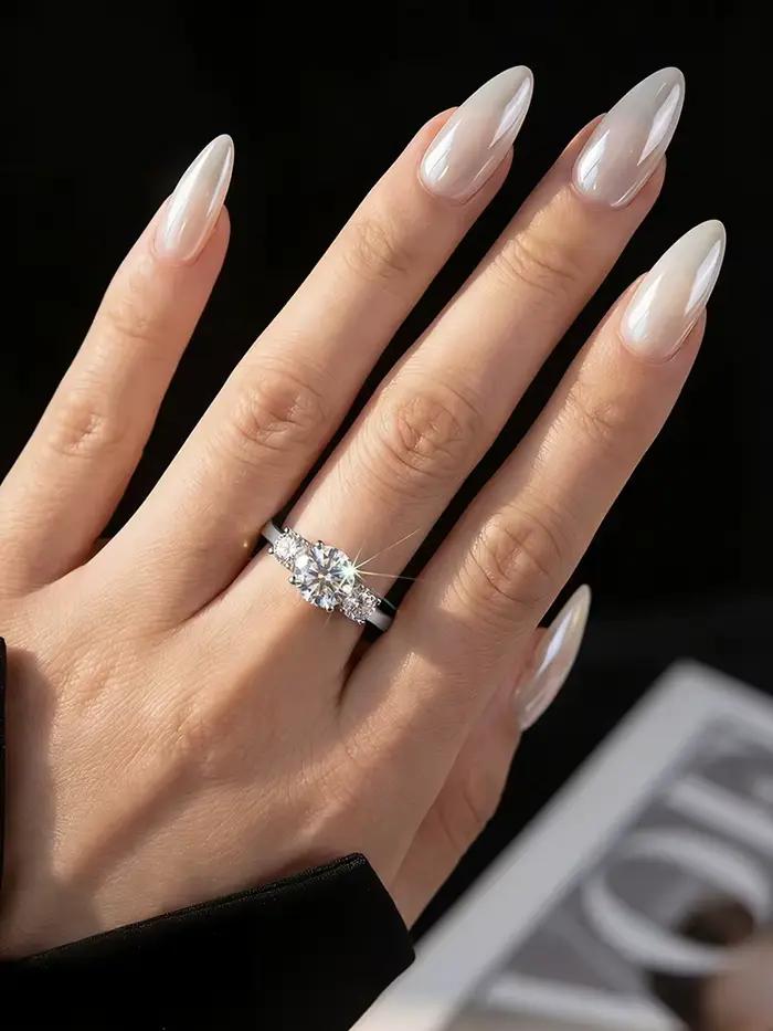 Bague en moissanite véritable 1 carat à trois pierres rondes pour femme, en argent sterling 925, haute qualité, bijoux fins de luxe pour anniversaire