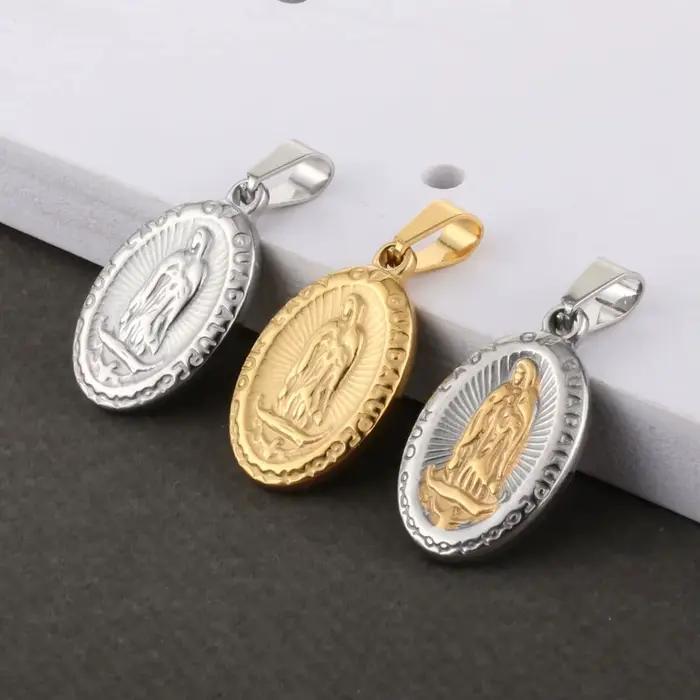 Médaille catholique Notre-Dame de Guadeloupe, pendentif ovale en acier inoxydable, médaillon vierge marie pour collier, accessoires de fabrication de bricolage
