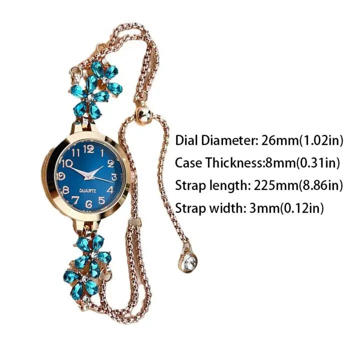 Montre-bracelet femme élégante à quartz avec motif fleurs boîtier métal et boucle bijoux pour style luxe affaires et sport