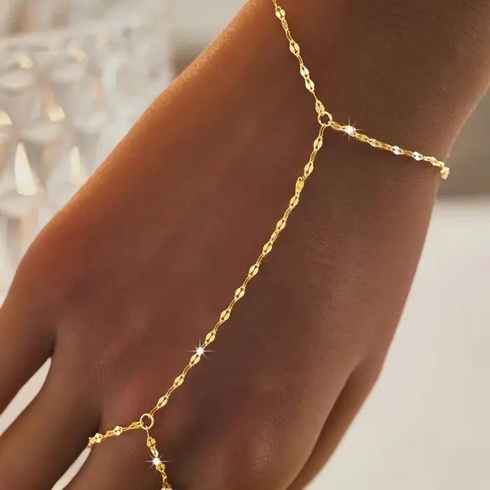 Bracelet à anneau carré couleur or pour femmes, chaîne à maillons en métal Simple, perles faites à l