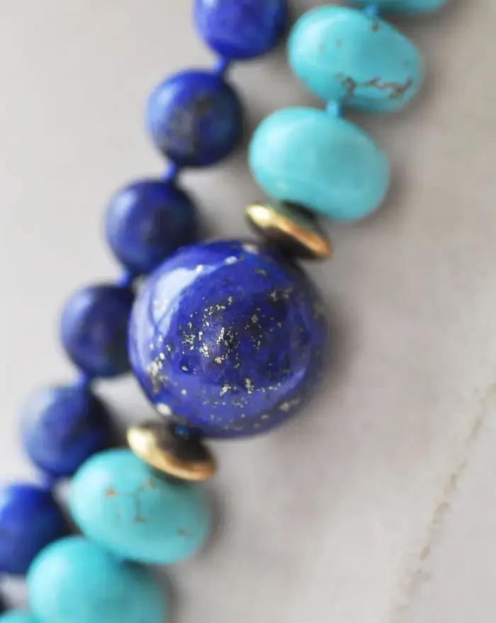 Collier en Lapis-Lazuli et Turquoise Oblate pour Femme Occasions Spéciales Bleu Majestueux