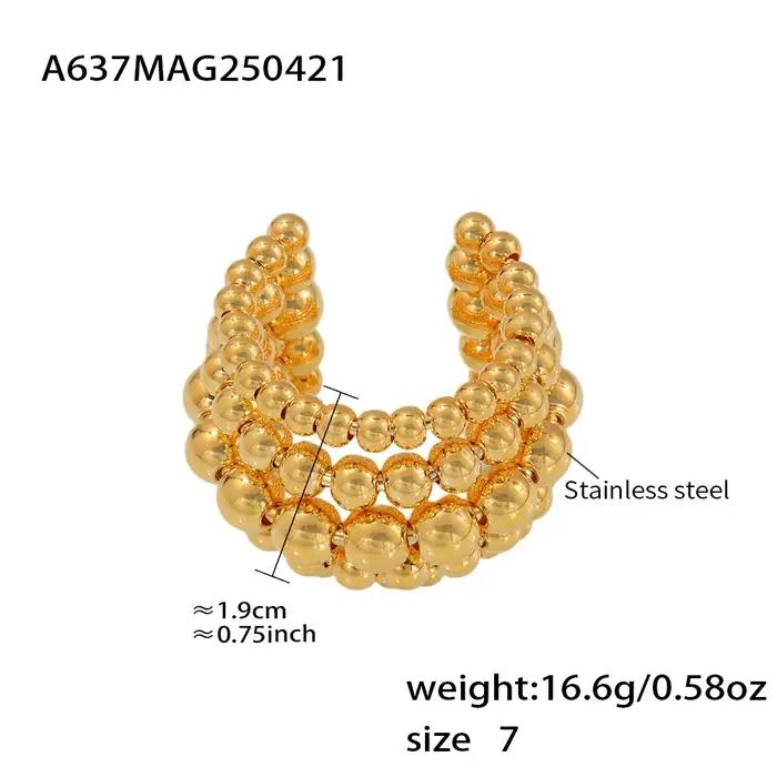 Bague de perles multicouches en acier inoxydable plaqué or 18 carats, étanche, sans ternissement, anneaux ouverts pour femmes et hommes, bijoux de couple