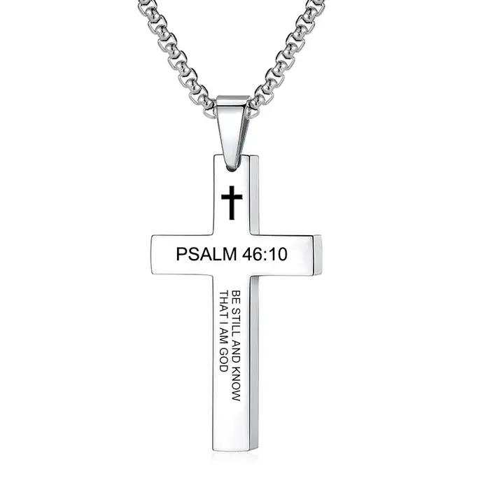 Collier pendentif croix verset de la Bible chrétienne