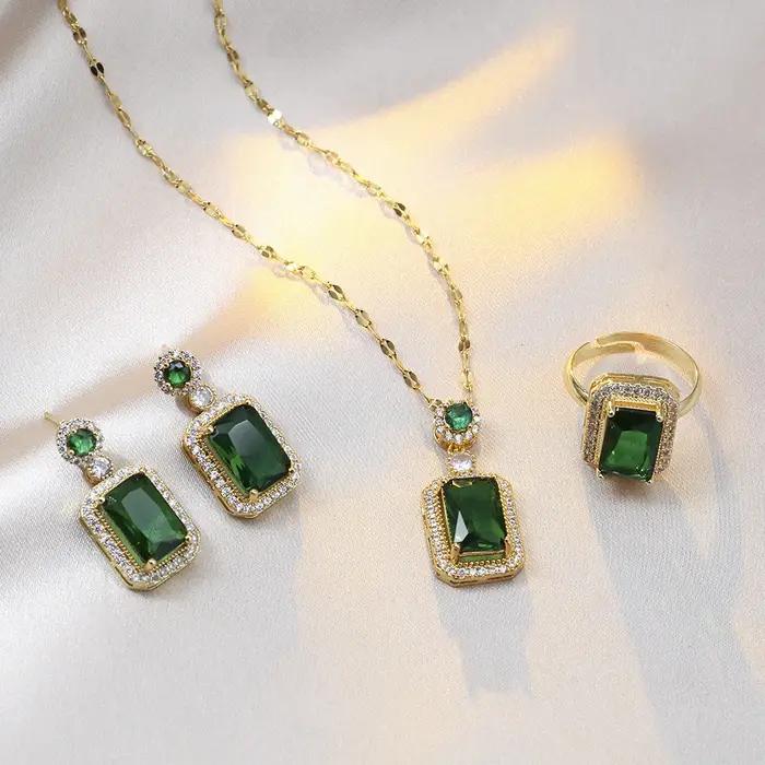 4 pièces ensembles exquis carré strass collier boucles d'oreilles bague ensemble de bijoux charme dames