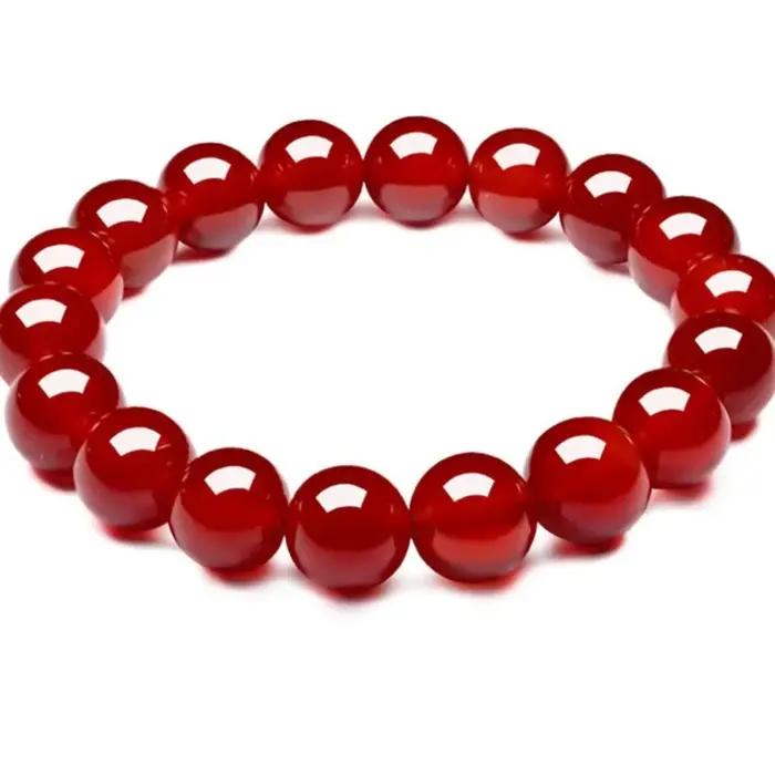 Bracelets perlés de cornaline rouge naturelle pour hommes et femmes