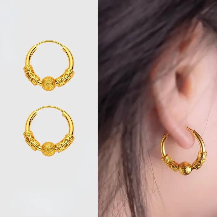 Boucles d'oreilles en perles de couleur or véritable K, bijoux fins, ne se décolore pas, bijoux de fiançailles et de mariage, de noël, cadeaux