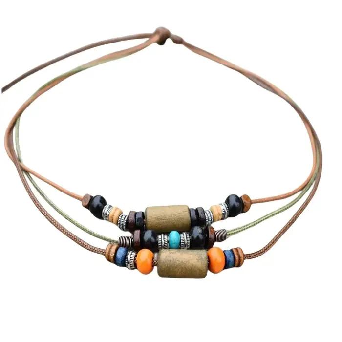 Collier en bois vintage style ethnique boho chic pour femmes multicouche réglable occasions spéciales