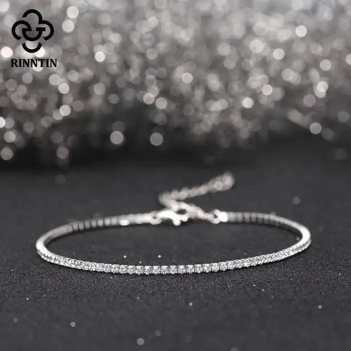 Rinntin-Bracelet de tennis brillant pour femme, argent regardé 925, sertissage Bazel, bijoux de luxe, 1.5mm, SB190