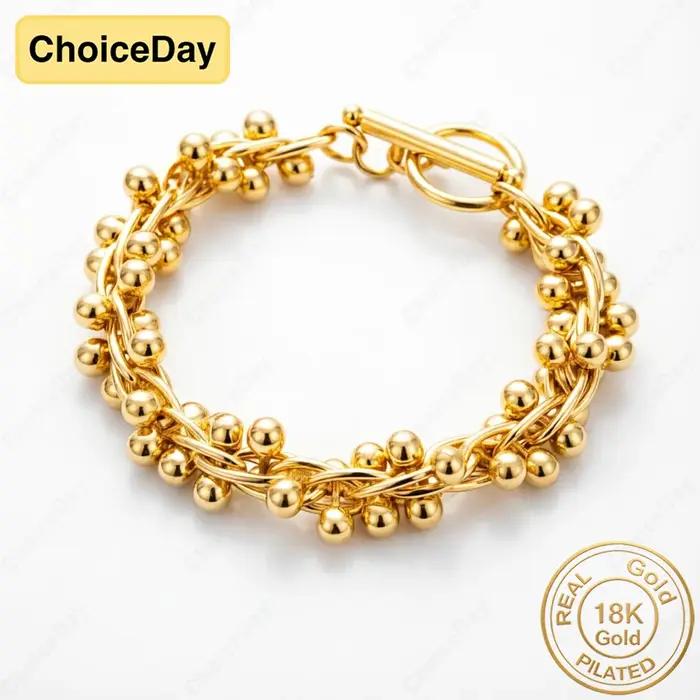 Bracelet perlé exquis plaqué or 18 carats pour femmes, accessoires de fête de mariage, bijoux cadeau