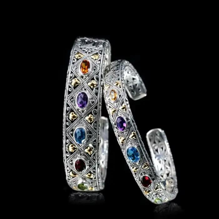 Bracelet en argent 925 incrusté de pierres précieuses colorées élégant pour femmes anniversaire et occasions spéciales