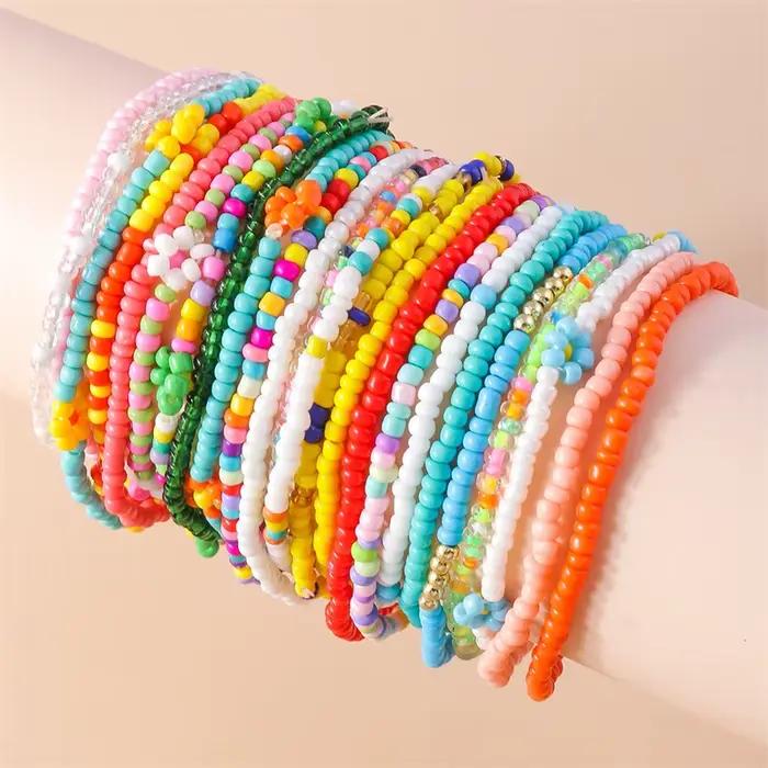 Bracelets de cheville bohème colorés en perles faites à la main pour femmes, Bracelet de plage d'été, chaîne de pied et de jambe, accessoires de bijoux pour filles