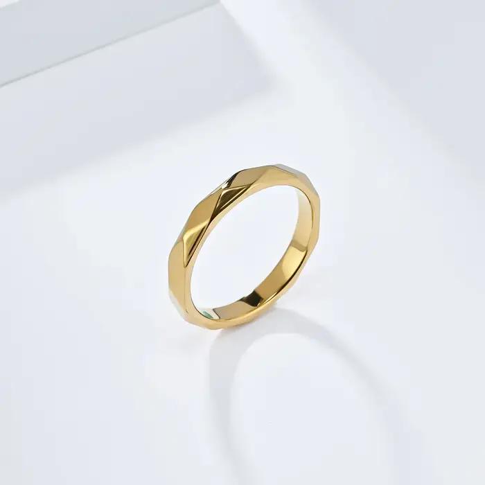 Bague plaquée or 18 carats en acier inoxydable coupe diamant pour femme mariage carnavals occasions spéciales style preppy minimaliste coréen