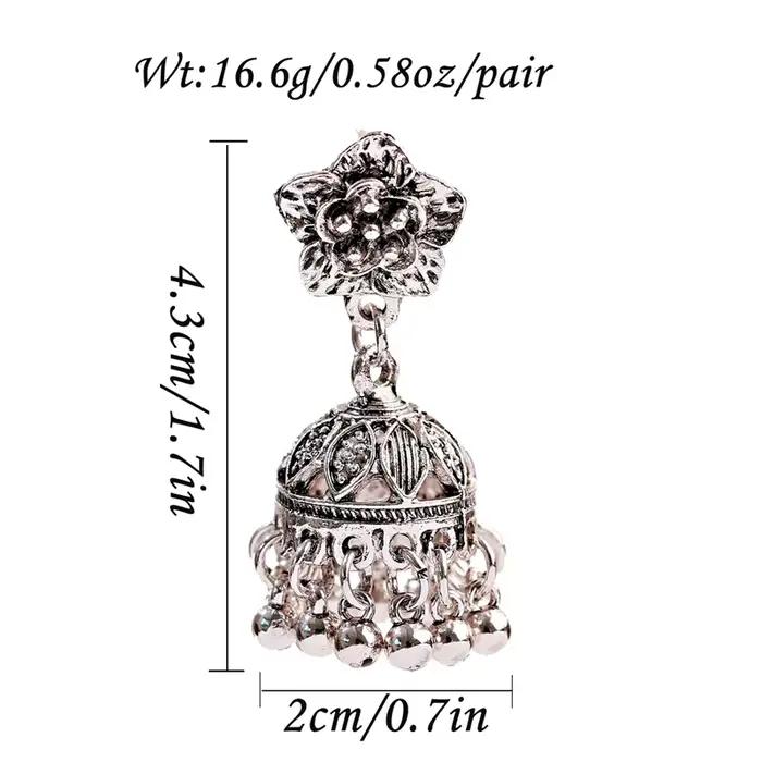 Boucles d'oreilles Boho Vintage ethnique indienne Jhumka pour femmes, couleur or, cloche, pompon, fleur sculptée, goutte, bijoux gitans