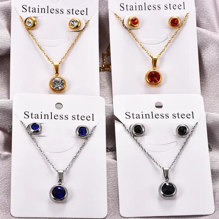 Ensemble de bijoux en acier inoxydable et zircone pour femmes, collier, boucles d'oreilles, pendentif, chaîne, ras du cou, clous d'oreilles, bijoux en métal, cadeau