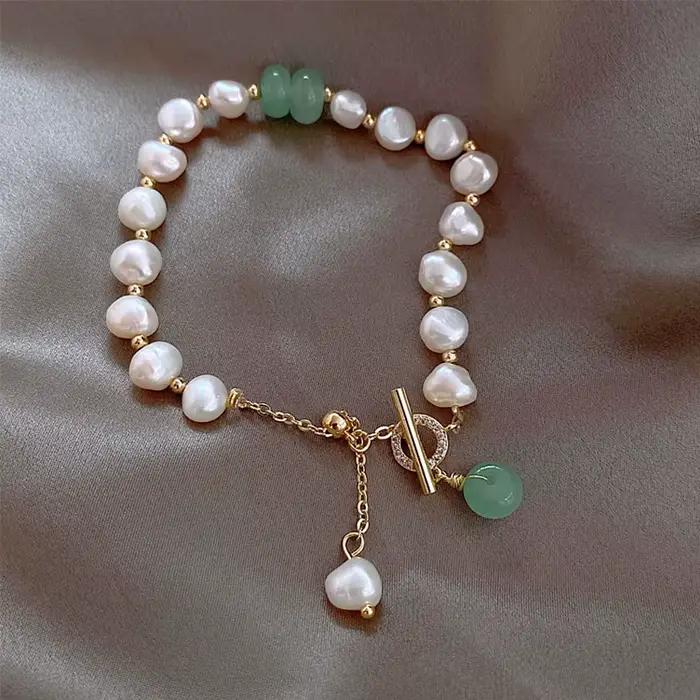 Promotion bijoux pour femmes 14K or rempli naturel perle d'eau douce et pierre de Jade dames bracele