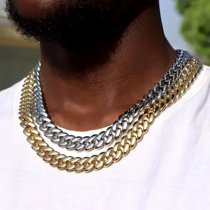 Collier chaîne cubaine Hip Hop pour hommes et femmes, chaîne Miami épaisse couleur or, bijou classique unisexe style streetwear, cadeau