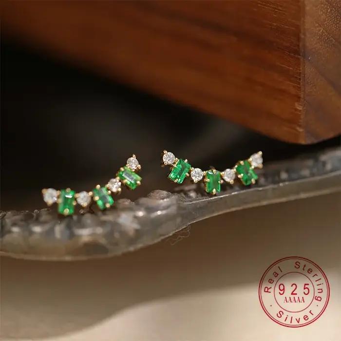 Boucle d'oreille en argent Sterling 925 et Zircon émeraude plaqué or