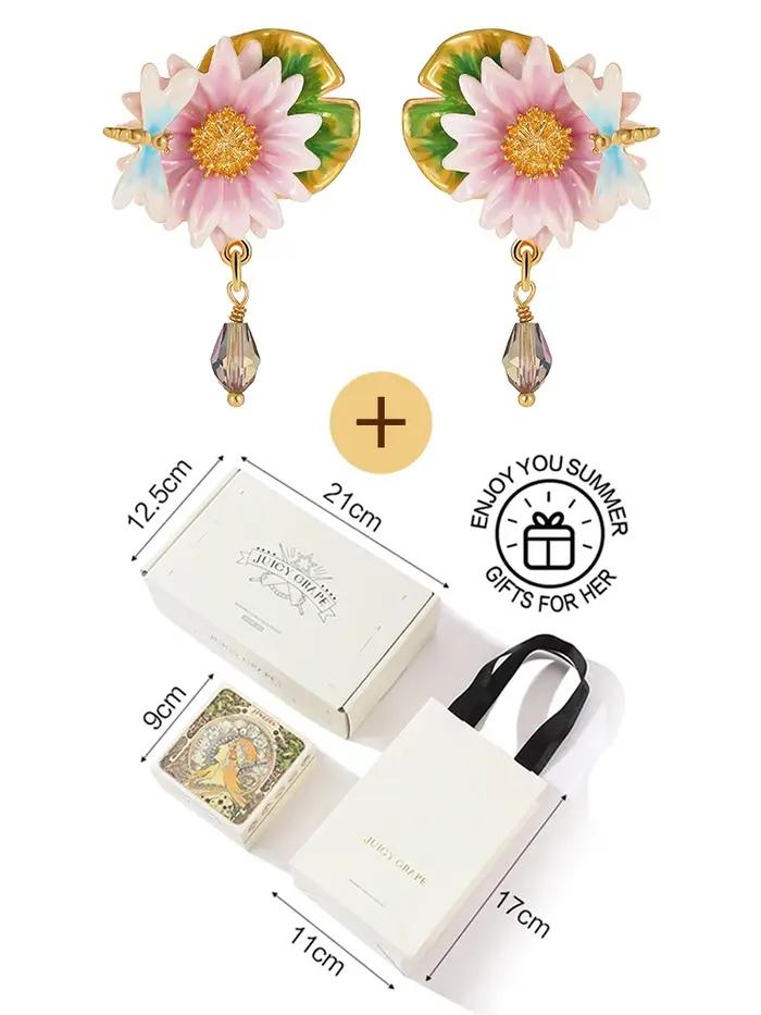 Boucles d'oreilles pendantes en forme de fleur de Lotus en émail de raisin juteux pour femmes