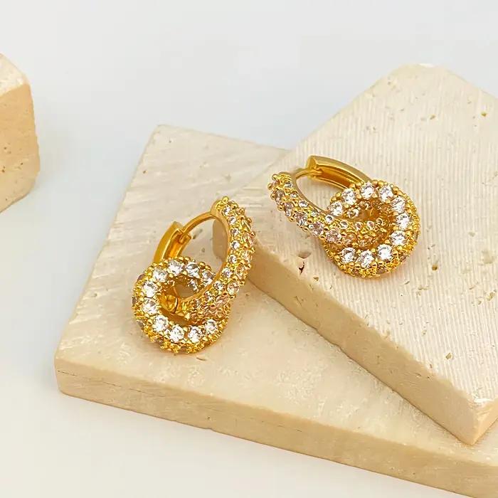 2025 corée nouveau design bijoux de mode 14K plaqué or rond zircon pendentif boucles d'oreilles élégant femmes accessoires de travail quotidien