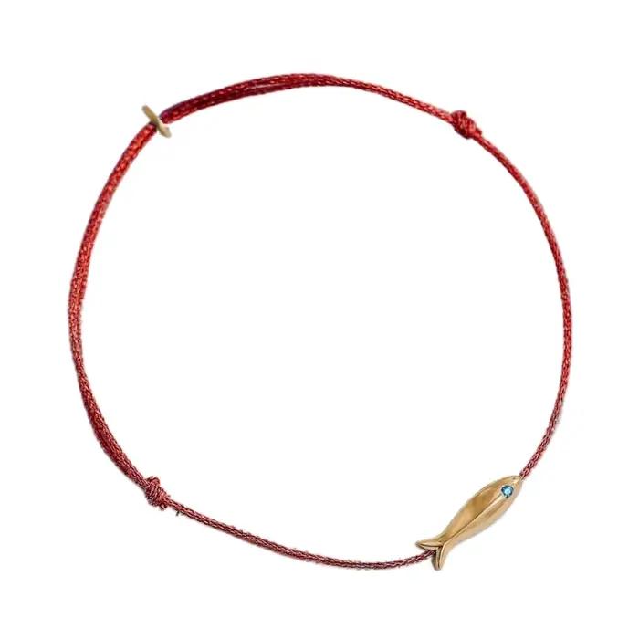 Bracelet poisson réglable pour femme, bijoux ethniques minimalistes faits à la main, ficelle rouge, bleu mignon, cadeau
