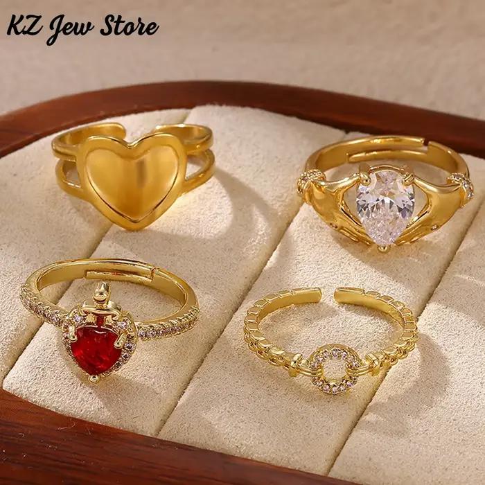 Anillos Reina Roja Cristal De Rodio élégant femmes coeur zircone bague en acier inoxydable couleur or bijoux mariage cadeau romantique