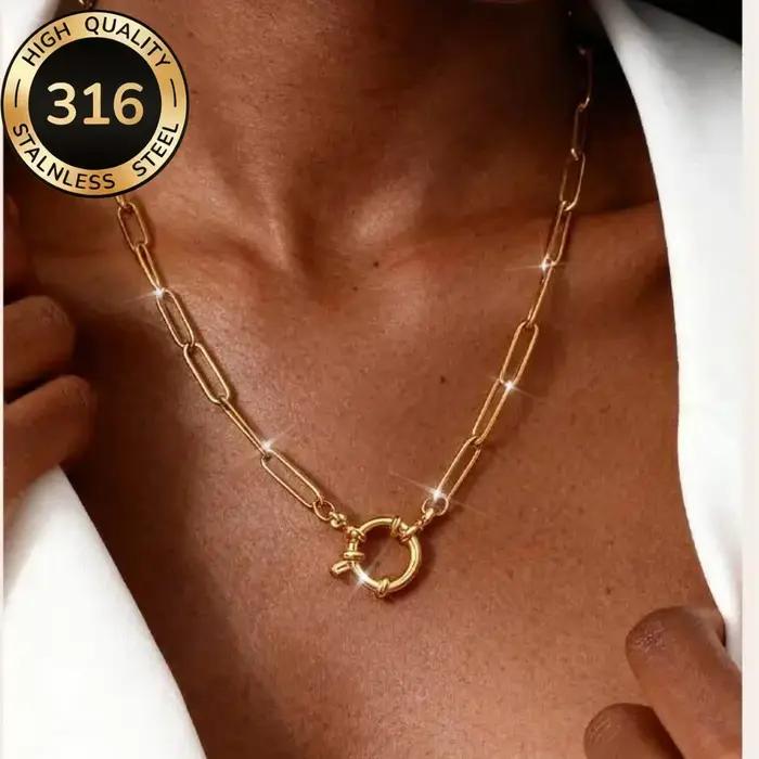 Collier ras-du-cou pour femme en acier inoxydable avec fermoir marin