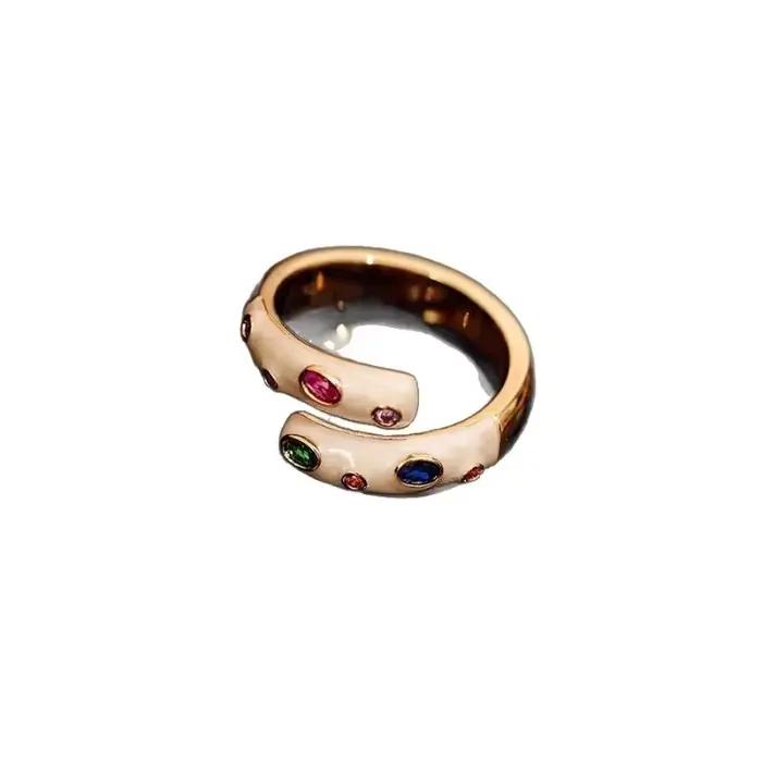 PONYKISS – bagues ouvertes géométriques en émail et zircon couleur or pour femmes