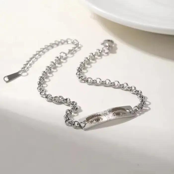 Bracelet Photo yeux personnalisé, cadeaux pour famille, père, Couple, image gravable, en acier inoxy