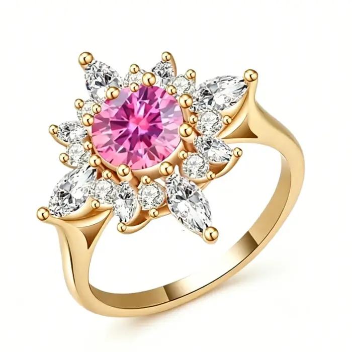 Bague Cocktail Halo Soleil en Argent 925 Couleur Or Rose