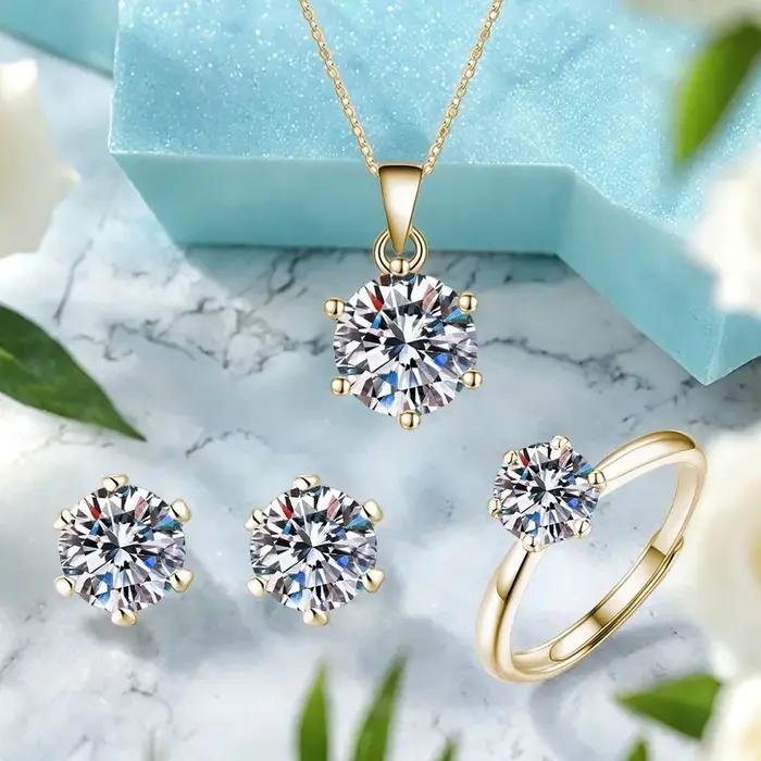 Ensemble de bijoux en moissanite certifiée pour femmes et hommes, pendentif, boucles d'oreilles et bague, cadeau pour occasions spéciales et anniversaires