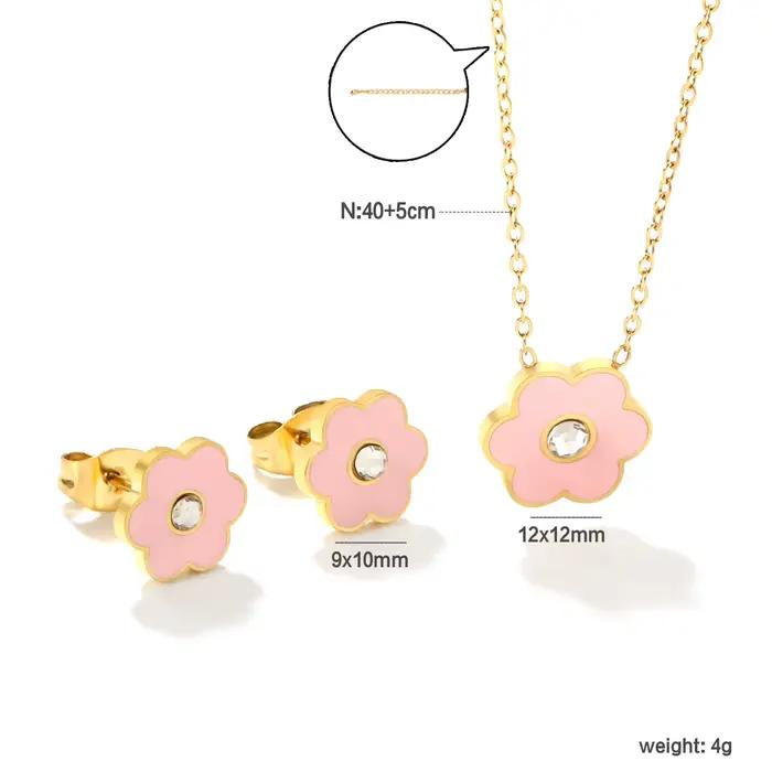 LUXUKISSKIDS – ensemble de bijoux pour filles, couleur rose/bleu, Six pétales de fleurs, collier goutte-huile, boucles d'oreilles, cadeaux d'anniversaire romantiques