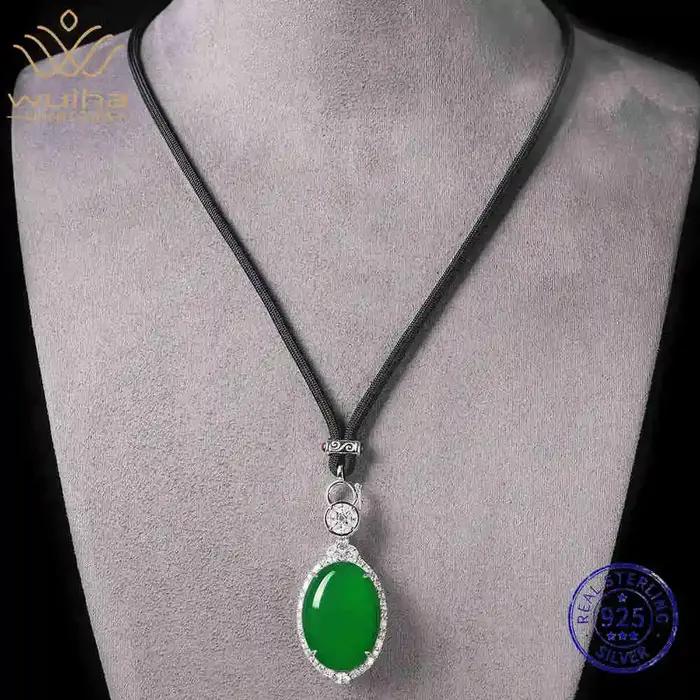 WUIHA Vintage 925 argent Sterling naturel Jade laboratoire saphir haute teneur en carbone diamants p