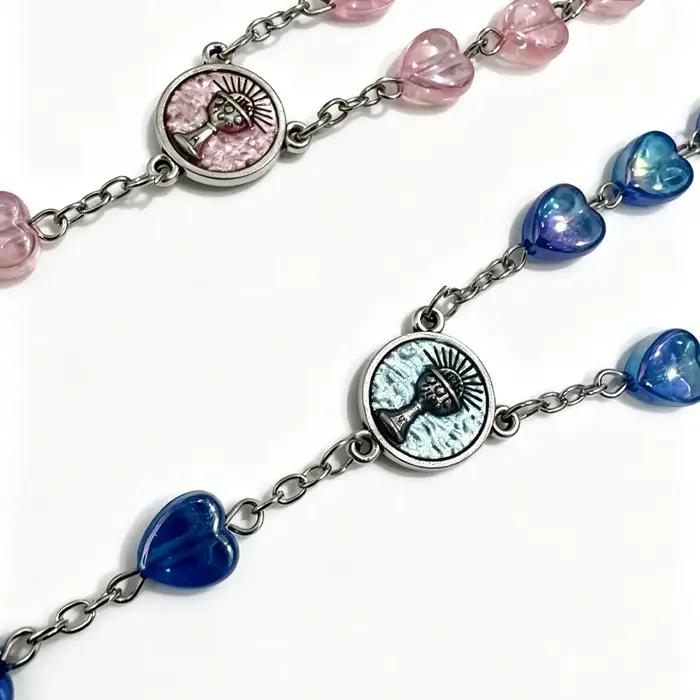 Collier de prière à la mode pour femmes perles cœur irisées pendentif émail croix bijou religieux chrétien occasions spéciales