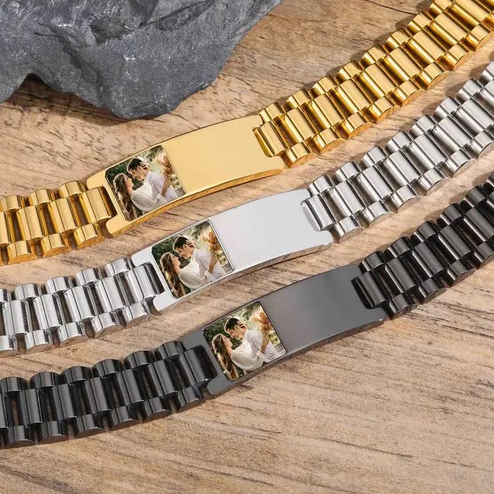 Bracelet personnalisé en acier inoxydable avec photo et identification pour homme occasions spéciales cadeau pour grand-père père frère