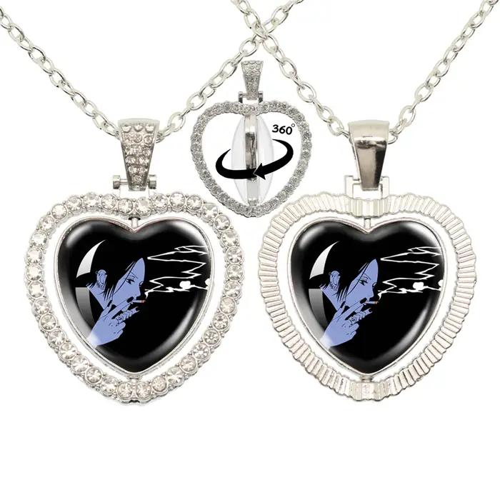 Nana – pendentif cœur en verre, collier Double face, Rotation à 360 degrés, accessoires de mode Cosp