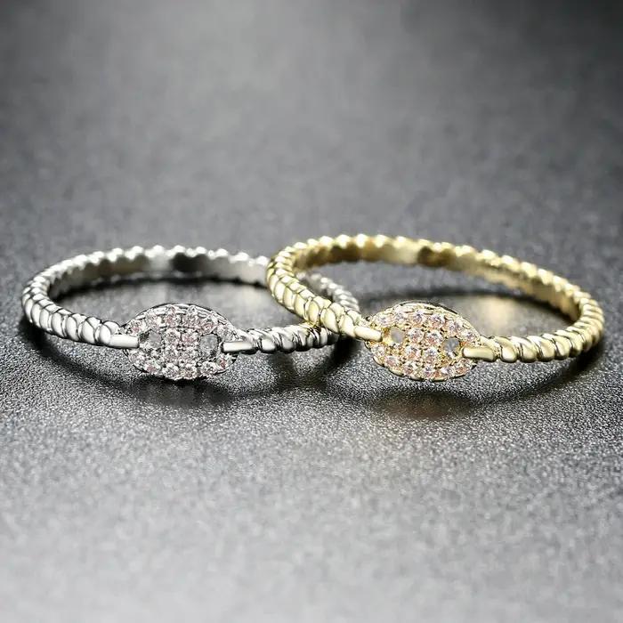 Bague délicate pour femmes sertie de zircons torsadés plaqués or pour occasions spéciales et quotidienne, alliance de mariage et cadeau unique