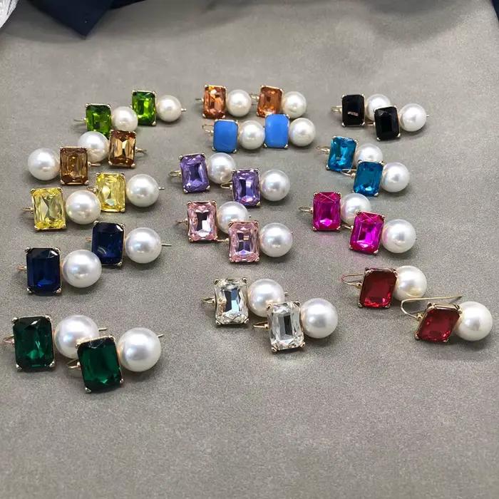Boucles d'oreilles élégantes vintage françaises en perles, pierres précieuses colorées, bijoux simples et polyvalents, accessoires cadeaux pour femmes, dames, filles