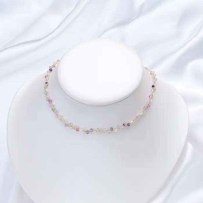 Collier en pierre naturelle Tourmaline/Fluorite/Améthyste ras du cou design de fête pour femme occasions spéciales cadeau de luxe