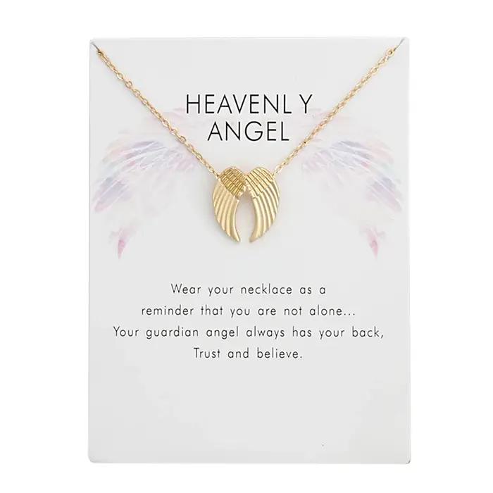 Colliers avec pendentif ailes d'ange céleste en alliage couleur argent et or pour femmes et filles,