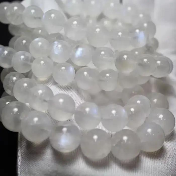Bracelet de perles rondes en pierre de lune bleue transparente naturelle AAAAA