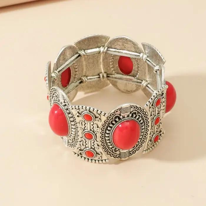 Bracelet élastique large style tribal perle bague de main style western pour femmes occasions spéciales