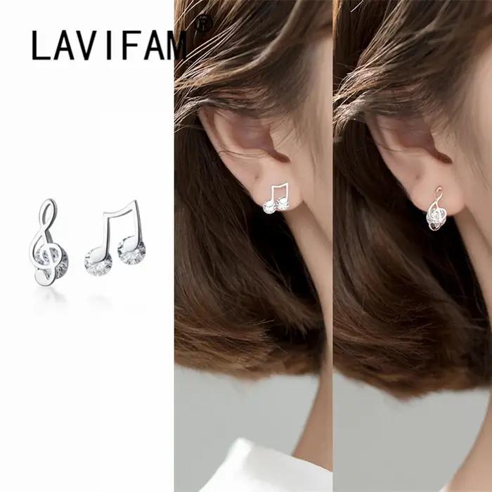 Boucles d'oreilles note de musique en argent sterling 925 zircone asymétrique bijoux pour femmes et enfants occasion spéciale elegance or rose argent antique