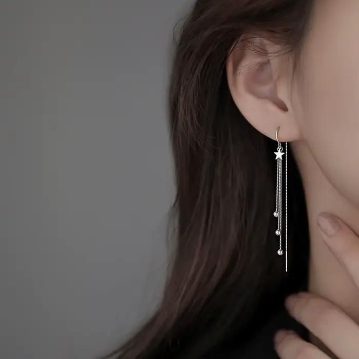 Boucles d'oreilles longues pampilles en argent Sterling 925 pour femmes romantiques et élégantes occasions spéciales