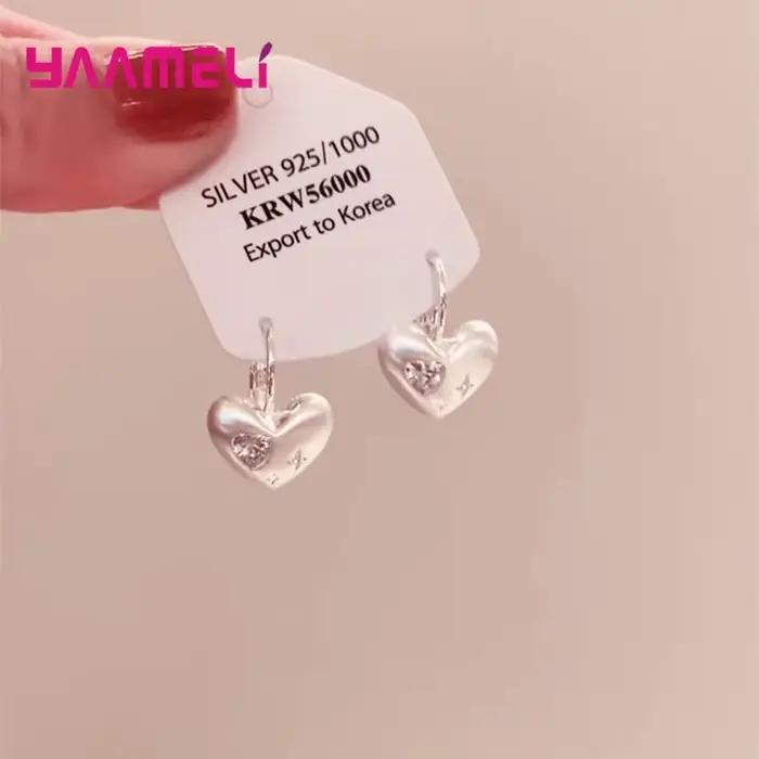 Boucles d'oreilles en forme de cœur pour femmes, bijoux en argent 925, tempérament Simple, cadeau d'anniversaire pour fête de saint-valentin, dernière collection